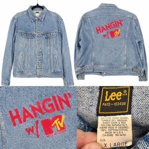Vintage Early 90s Lee Hangin w MTV Denim Jean Jacket Made in USA XL Rare MTV